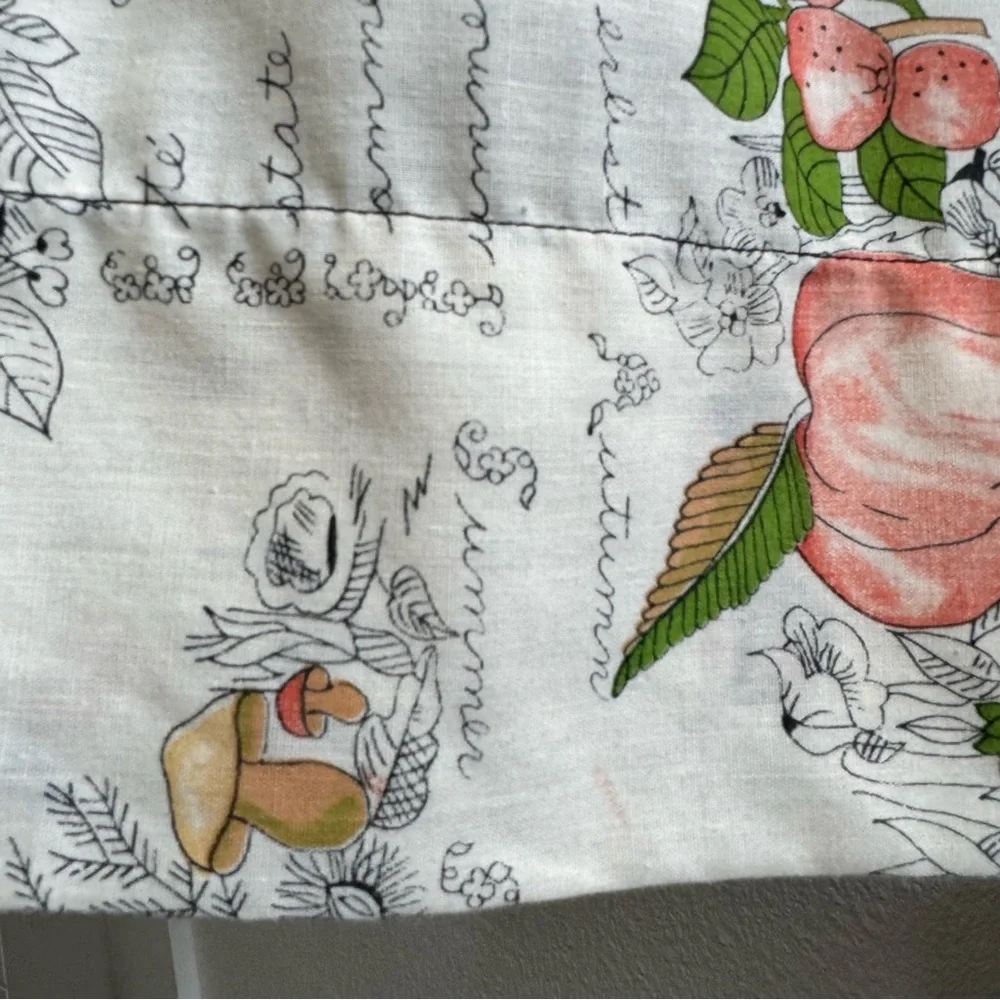 Vintage Floral Fruit Mushroom Print Apron Dress Tie Back Trad Cooking Cottage - Picture 8 of 13